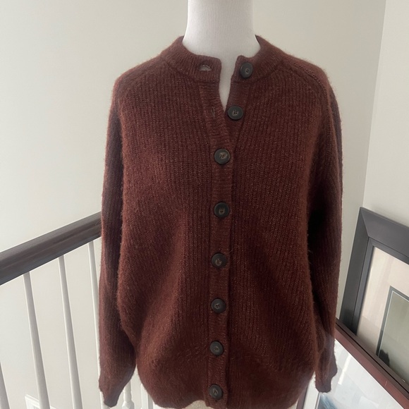 Sezane chocolate brown Othello cardigan sweater M - Picture 3 of 5